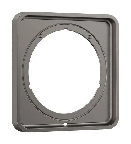 Verlängerungsrosette aus Metall mit runder Aussparung, geeignet für Badezimmerarmaturen, hergestellt von Hansgrohe. Oberfläche in schwarzem Chrom, schlichtes Design.